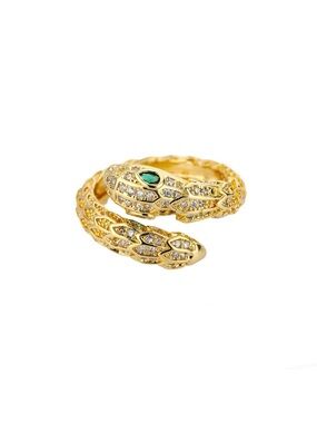 Gold Snake Wrap Ring with Green Stone
